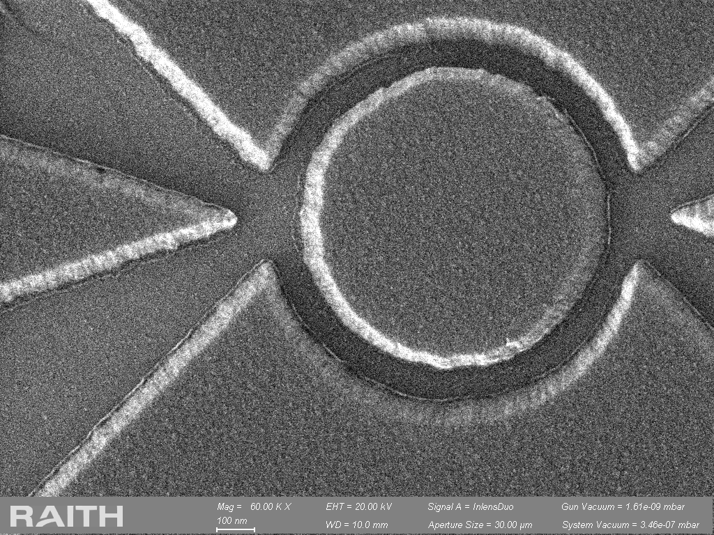 SEM image of a nanoscale superconducting ring patterned by electron-beam lithography